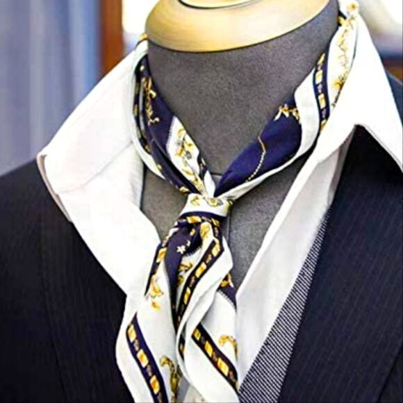 Scarf Headwraps for Women Silk Scarf Navy Satin Print 35 x 35 - Picture 5 of 12